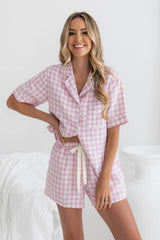 Harlow 100% Linen Set - Lilac Gingham