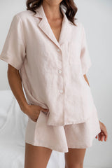 Harlow 100% Linen Set - Light Pink