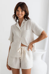 Harlow 100% Linen Set - Oatmeal Stripe