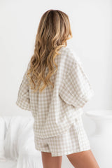 Piper 100% Linen Set - Beige Gingham