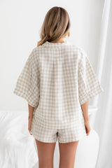 Piper 100% Linen Set - Beige Gingham